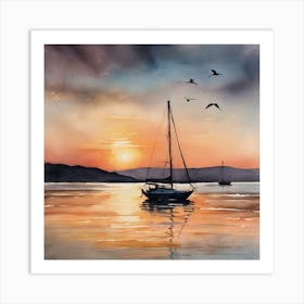 Sailboat At Sunset 3 Art Print