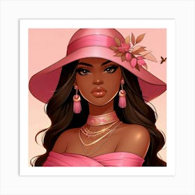 Black Girl In Pink Hat Art Print