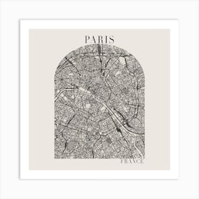 Paris France Boho Minimal Arch Full Beige Color Street Map Art Print