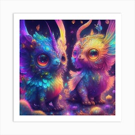 Two Colorful Unicorns Art Print