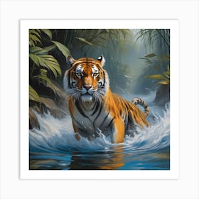 National Geographic Realistic Illustration Tigrer With Stunning Scene In Water (3) 1 Art Print