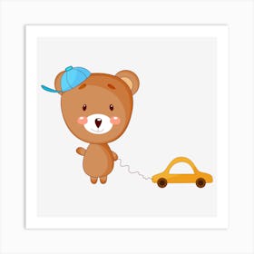 Teddy Bear With Car Art Print