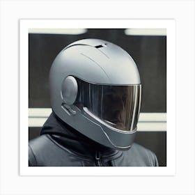 Create A Cinematic Apple Commercial Showcasing The Futuristic And Technologically Advanced World Of The Man In The Hightech Helmet, Highlighting The Cuttingedge Innovations And Sleek Design Of The Helmet And (3) Art Print