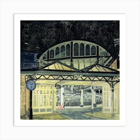 York Station Night Reduction Linocut Art Print