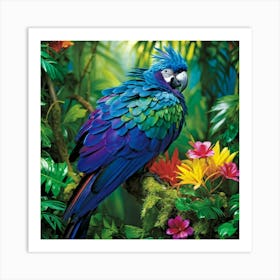 Tropical Bird Alighting Amidst A Lush Rainforest Canopy Iridescent Feathers Catching The Light In H 1 Art Print