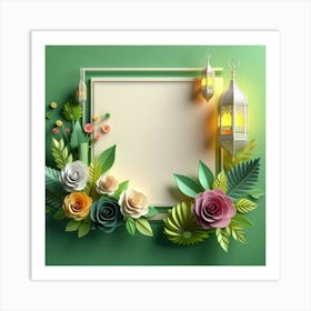 Frame With Flowers And Lantern 7 Art Print