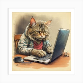 Cat Working On Laptop 2 Art Print