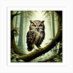 Owl In The Forest 11 Art Print