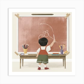 Child Drawing On Blackboard 1 Art Print