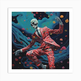 Skeleton In Red Suit Art Print