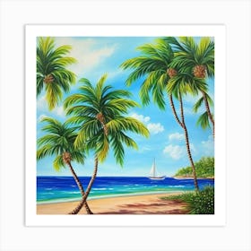 Palm Trees On The Beach 11 Art Print