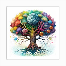 Watercolor Tree With Colorful Blossoms Art Print