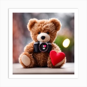 Teddy Bear With Camera Art Print