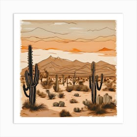 Desert Landscape With Cactus Art Print