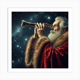 Santa Claus Looking Through Telescope Art Print