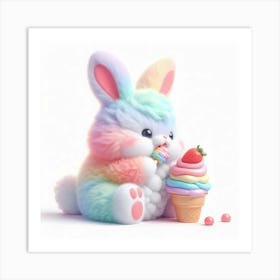 Bunny Eating Ice Cream Art Print