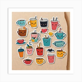 Kawaii Coffee Stickers 1 Art Print