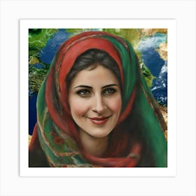 Afghan Woman- Arabian Woman, Lovely smiling young Asian muslim woman in hijab and Palestine woman smile. Art Print