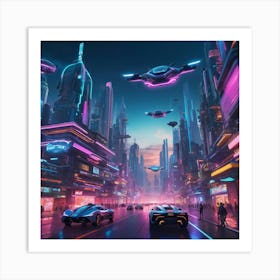 Futuristic City Paintings Art Print Art Print