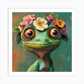 Lizard With Flowers Poster