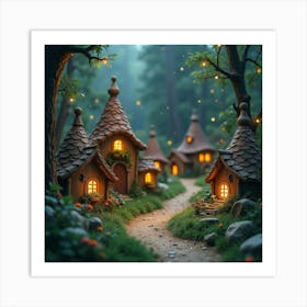 A Fairy Village With Tiny, Intricate Homes Under Sparkling Stardust 1 Art Print