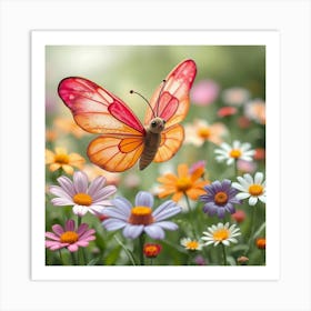 A Whimsical Butterfly With Petals For Wings, Fluttering Through A Magical Meadow Of Oversized Flowers 1 Art Print