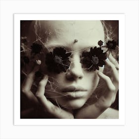 Woman With Flowers On Her Face Art Print