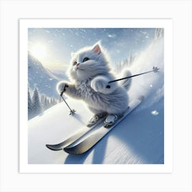 Snow Cat On Skis Art Print