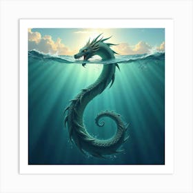 Mythical Sea Serpent Rising From The Ocean Depths, With Scales Glinting In Sunlight 1 Art Print