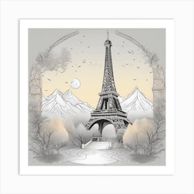 Paris Eiffel Tower Monochromatic Landscape Art Print