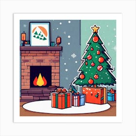 Christmas Tree In Front Of Fireplace 13 Art Print