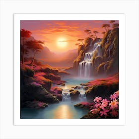 Waterfall Painting Art Print