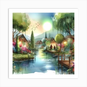 Watercolor Of A Village Art Print