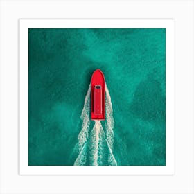 Red Boat In The Sea Art Print