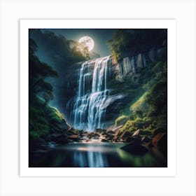 Full Moon Over Waterfall 5 Art Print