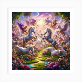 Unicorns In The Forest Art Print