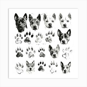 Dogs and Footprint Art Print