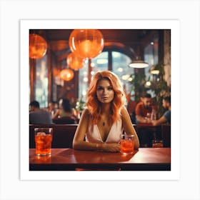 Beautiful Woman In A Bar Art Print