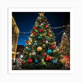 An Ultra Realistic Portrayal Of A Cheerfully Adorned Three Dimensional Pine Tree Its Evergreen Leav (3) Art Print