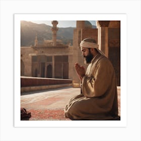 Muslim Man Praying In Mosque Art Print