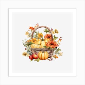 Autumn Flowers In A Basket 1 Art Print