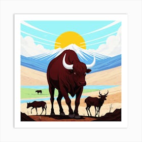 Bulls In The Desert 11 Art Print