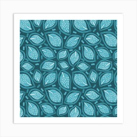 Turquoise On Turquoise Scattered Leaves Polka Dot Art Print