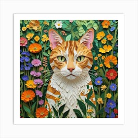 Cat In Flowers 3 Art Print