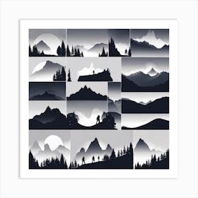 Silhouettes Of Mountains Art Print