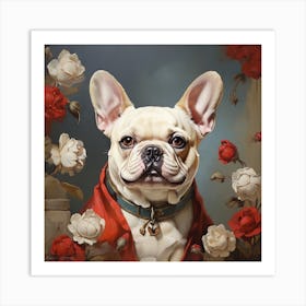 French Bulldog With Roses Art Print