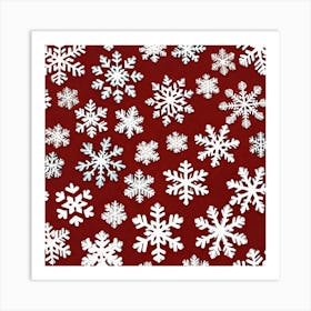 Snowflakes On Red Art Print