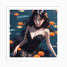 Asian Girl In Water Art Print