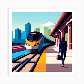 Illustration Of A Commuter Train Art Print