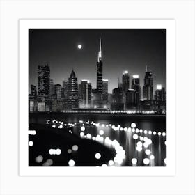 Chicago Skyline At Night 2 Art Print